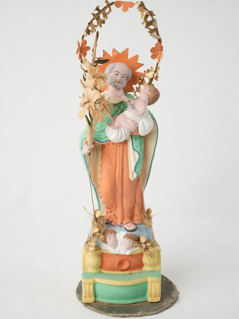 Antique Eye-Catching Santibelli Statue of Saint Joseph & Christ Child - 17"