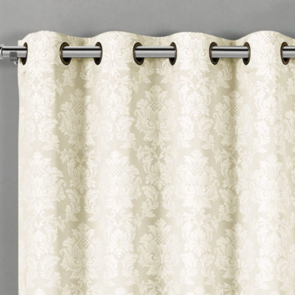 Aryanna Classic Damask Floral Curtains Jacquard Grommet Panels (Set of 2)