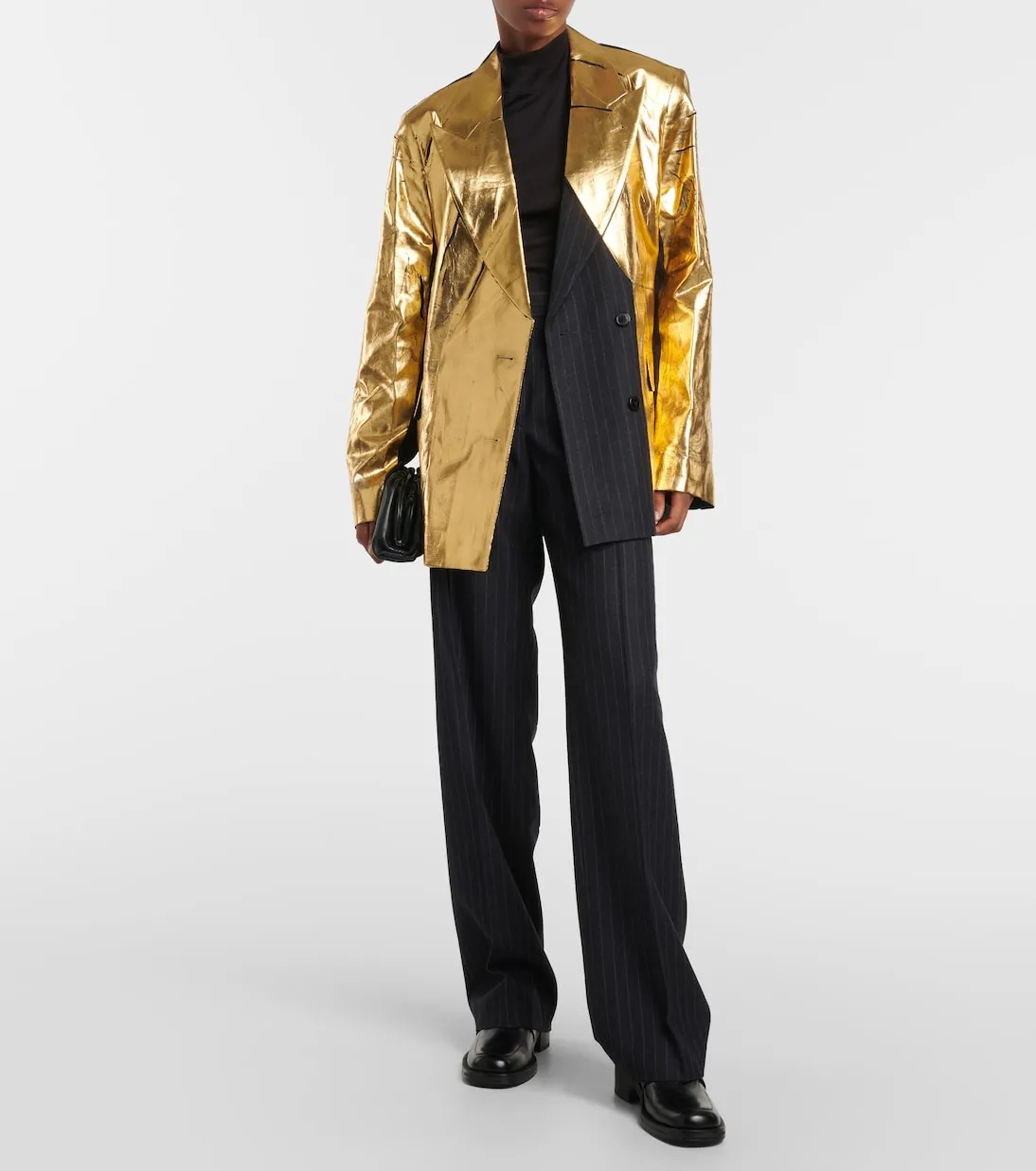 Dries Van Noten Gold Foil Pinstripe Blazer, Gold