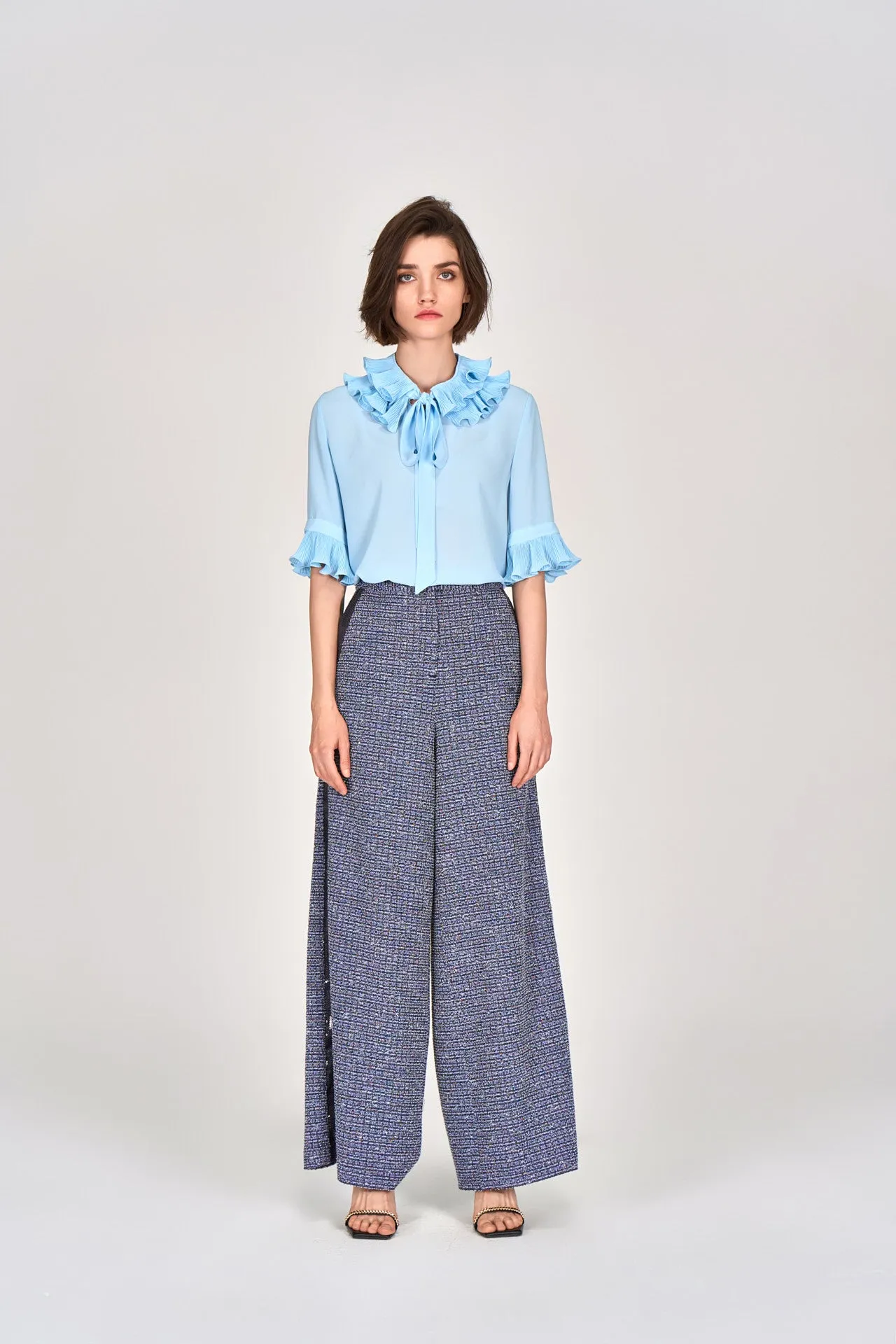 Midnight Blue Straight-leg Tweed Pants